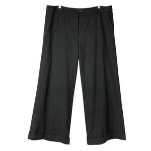 Eileen Fisher Gray Wool Wide Leg Pants L Cuffed Hem Trousers Slash Pockets